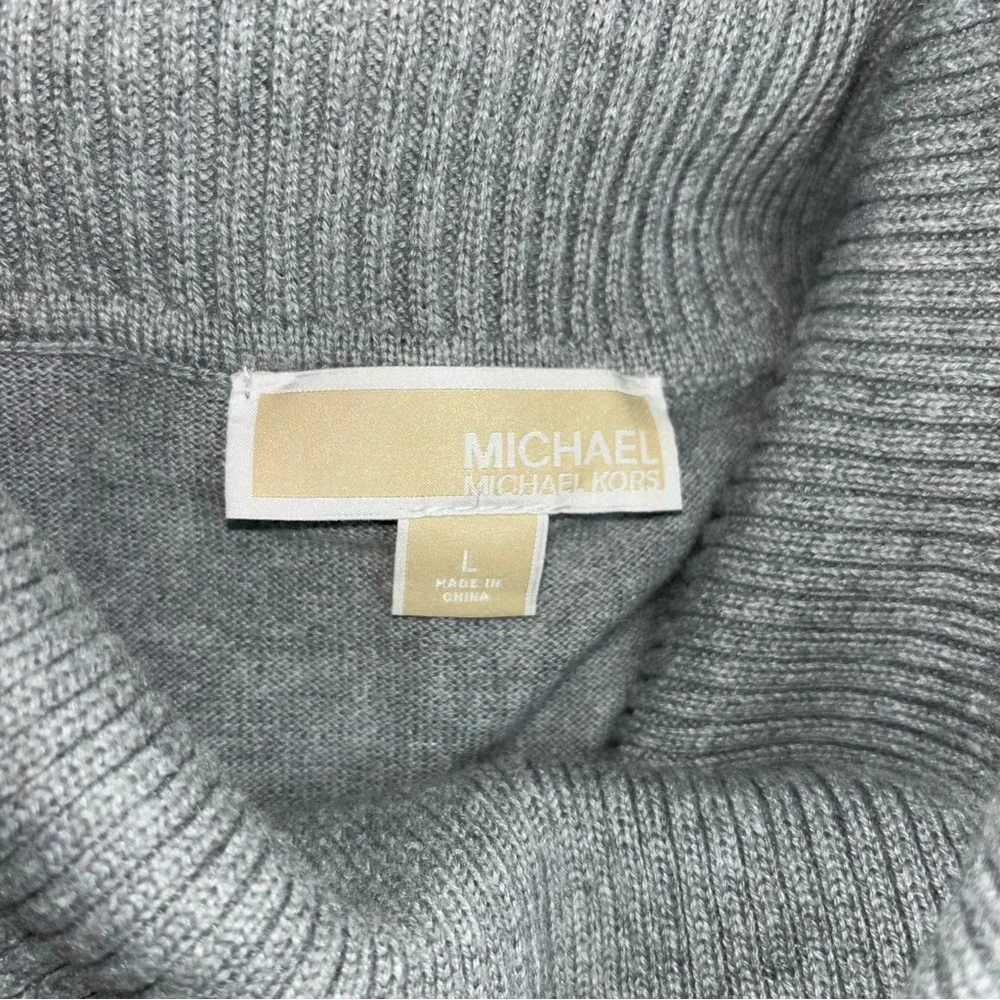 Michael Kors Cowl Neck Fringe Hem Sweater Pearl Heather Gray Size L